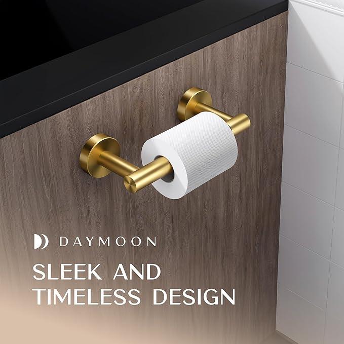 Day Moon™ (2 Pack) Gold Toilet Paper Holder - Brushed Gold Toilet Paper Holder Wall Mount - Modern Toilet Paper Roll Holder - Bathroom Toilet Paper Holder - Pivoting Toilet Paper Holder - ModernBath