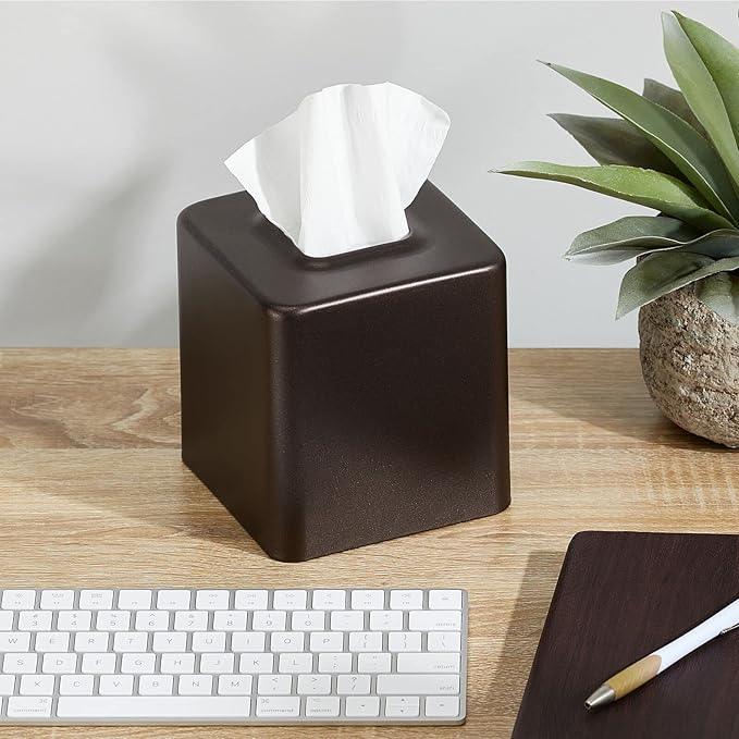 mDesign Steel Facial Tissue Box Cover/Holder for Bathroom Vanity Countertops - Bronze - ModernBath