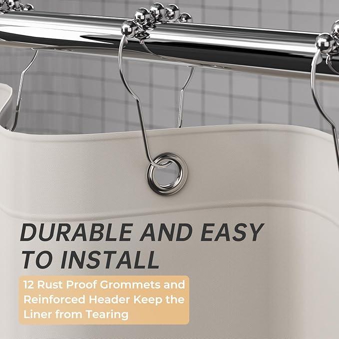 AmazerBath Thick PEVA Shower Curtain - Tan, Waterproof 72x72, Heavy Duty with 3 Weighted Stones and 12 Grommets - ModernBath