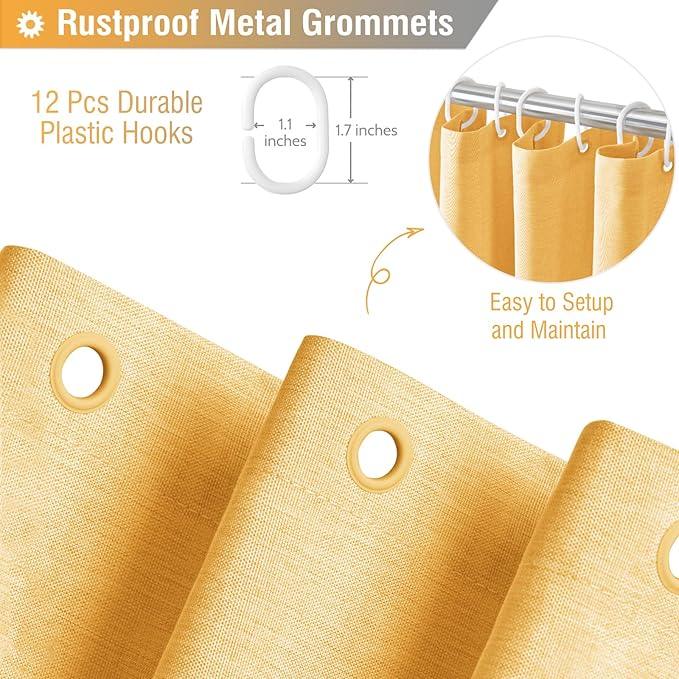 BTTN Gold Fabric Shower Curtain - Linen Textured Weighted Cloth Shower Curtain Set with 12 Plastic Hook, Machine Washable, Modern Hotel Spa Luxury, Decorative Neutral Bath Curtains for Bathroom, 72x72 - ModernBath