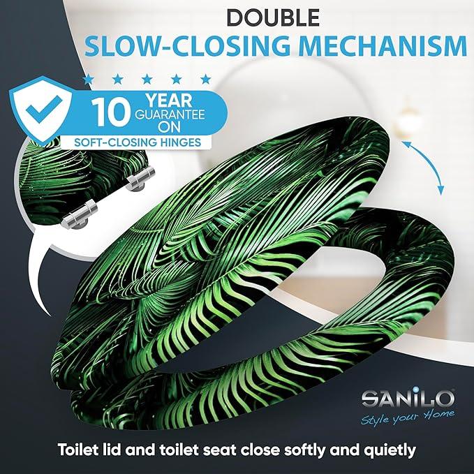 SANILO Wooden Toilet Seat with Soft Close [ELONGATED] - Decorative, Quiet & Slow Close Molded Wood Seat - With Strong Bumpers & Hinges - Adjustable Fit - Palmdream - ModernBath