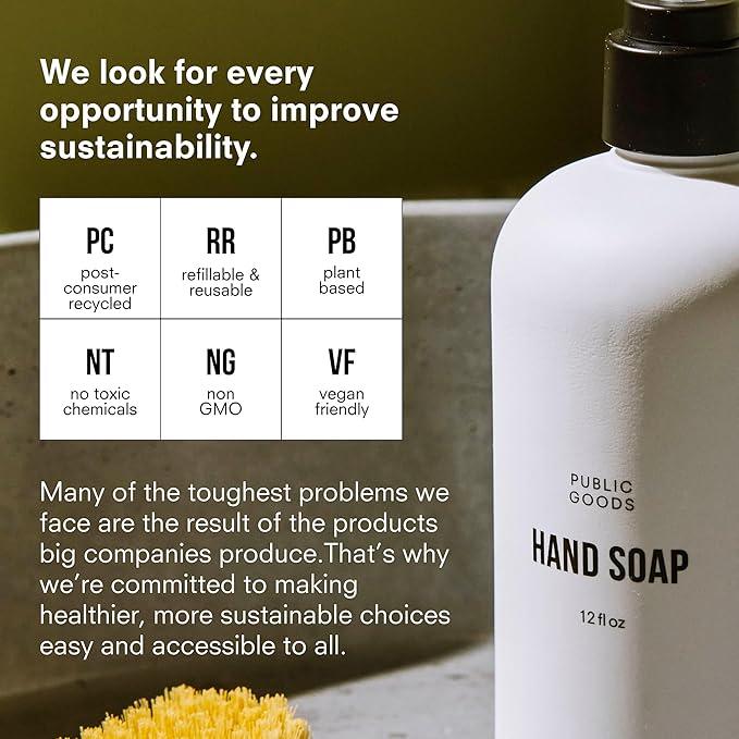 Public Goods Hand Soap | Cleansing Soap for Kitchen & Bathroom | Made with Natural Essential Oils | Paraben & Sulfate Free | Vegan Friendly | Made in Canada | 12 Fl Oz Bottle with Dispenser Pump - ModernBath