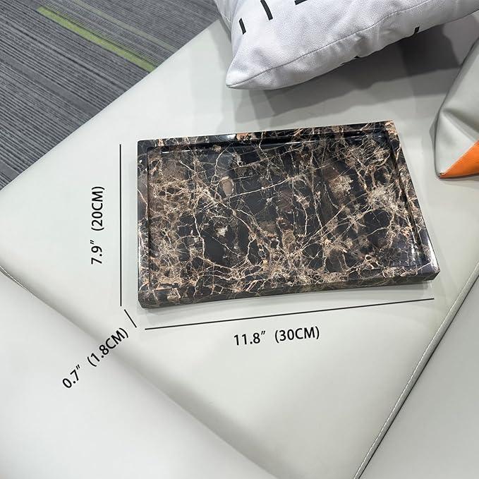 GHYFGD Natural Marble Tray for Bathroom Countertop, Dark Brown Marble Stone Tray for Kitchen Counter (Coffee Net, 12" x 8") - ModernBath