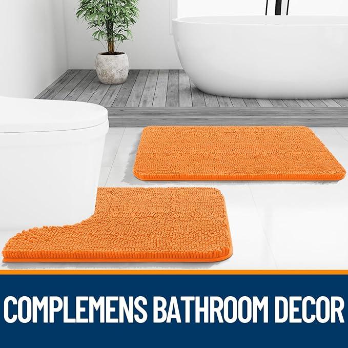 OLANLY Bathroom Rugs 44x24, Extra Soft Absorbent Chenille Bath Rugs, Rubber Backing Quick Dry, Machine Washable Bath Mats for Bathroom Floor, Tub and Shower, Home Decor Accessories, Orange - ModernBath