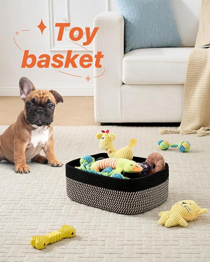 Small Woven Basket, 13.5 x 9.5 x 5 Inches, Storage Basket for Organizing, Cute Small Rope Shelf Closet Cube Storage Bins Baskets for Shelves, Dog Toy Gift Baskets Empty, 3 Pack Black & Brown - ModernBath