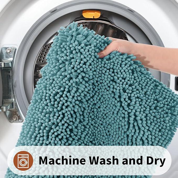 Yimobra Toilet Rugs U Shaped Washable - 24"x20" Non Slip Plush Contour Bath Rugs for Toilet - Super Soft Absorbent Quick Dry Toilet Mats for Bathroom,Teal Blue - ModernBath