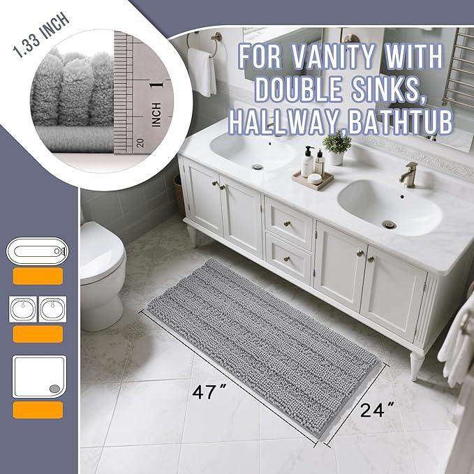 Yimobra Bathroom Rug Mat 47 x 24, Non Slip and Super Absorbent Bath Mat,Machine Washable Quick Dry,Ultra Plush Chenille Shower Rugs for Bathroom Floor Sink Tub and Shower Outside,Gray - ModernBath