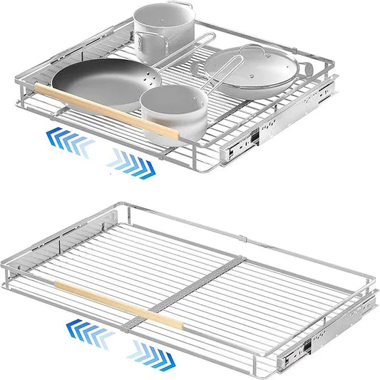 Pull Out Shelves for Kitchen Cabinet, 17.1~28" W x 22.5" D Expandable Slide Out Drawers for Kitchen Organizers and Storage, Pull Out Cabinet Organizer, Stainless Steel, 2Pack - ModernBath