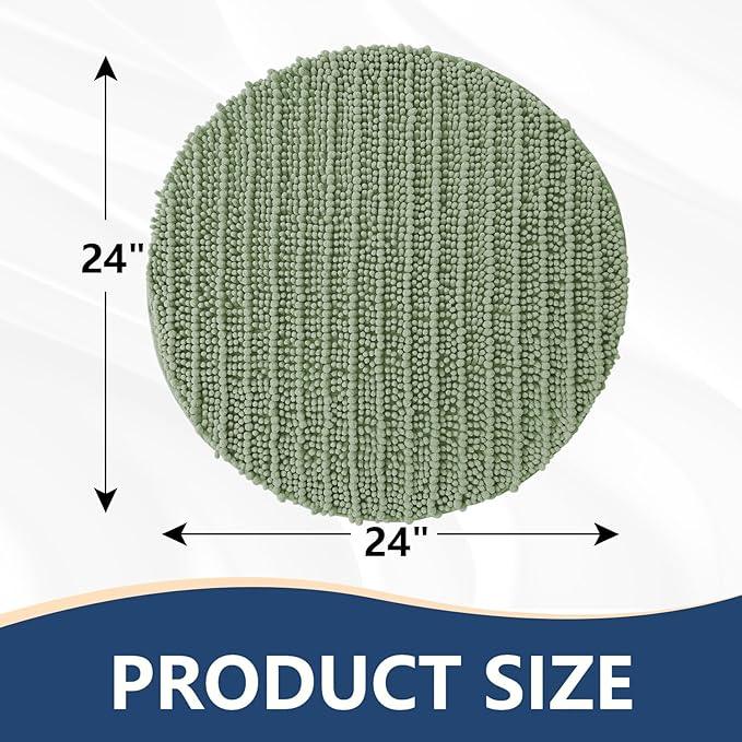 Arotive Luxury Round Chenille Bathroom Rug Mat, Extra Soft Thick Absorbent Shaggy Bath Rugs, Non-Slip Machine Wash Dry Plush Bath Mats for Bathroom, Shower and Tub, 24x24, Sage Green - ModernBath