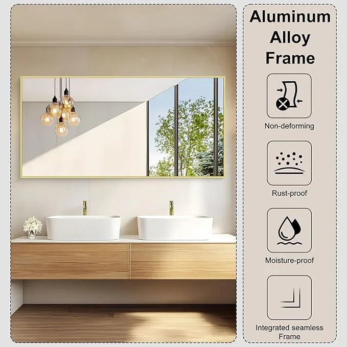 KOCUUY Large Gold Bathroom Mirror, 60x30 inch Rectangular Mirror for Bathroom Sink, Oversized Wall Mirror with Metal Gold Frame for Living Room, Farmhouse, Entryway, Hang Horizontal/Vertical - ModernBath