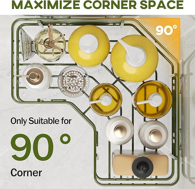 MAXIFFE 3 Pack X-Large Corner Shower Caddy with Soap Holder, Large Capacity Easy Install No Drilling Stainless Steel Hold 40 LB Shower Organizer Shelves Rack for Family Renters Bathroom, Forest Green - ModernBath