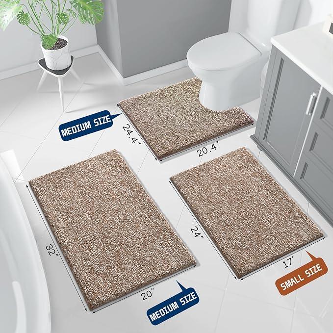 Yimobra Toilet Rugs U Shaped Washable, Soft Absorbent Microfiber Bathroom Rugs, Non Slip Quick Drying Shaggy Bath Mat,Contour Bathroom Mats for Toilet Base, Home Essentials,24x20,Brown and White - ModernBath