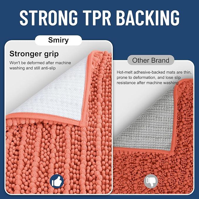 Smiry Bathroom Rugs Mat 36x24, Extra Soft Absorbent Chenille Bath Rugs, Non Slip Rubber Backing Machine Washable Quick Dry Bath Mats for Bathroom Floor, Tub, Shower, Home Decor Accessories, Coral - ModernBath
