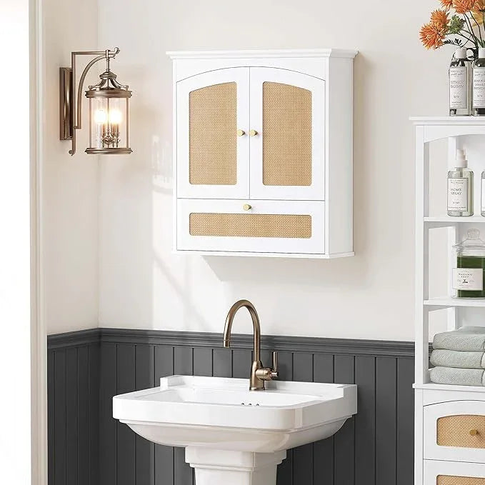 Spirich Bathroom Cabinet Wall Mount, Medicine Cabinet for Bathroom, Over The Toilet Storage Cabinet with Rattan Doors and Tilt-Out Cube - ModernBath