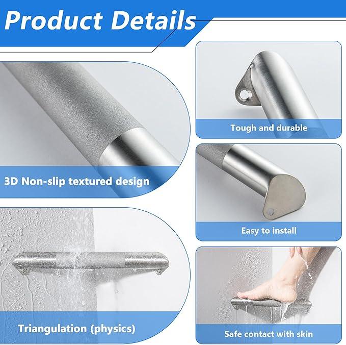 LUOGULIANG Shower Foot Rest for Shaving Legs, Wall Mounted Shower Foot Ledge, Antislip Stainless Steel Bar Foot Ledge for Bathroom, Brushed Nickel - ModernBath