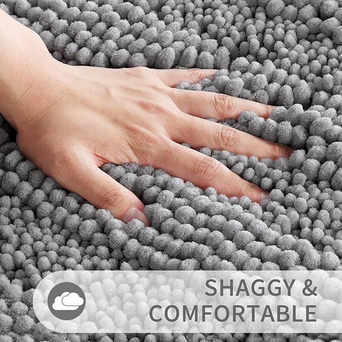 Yimobra Toilet Rugs U Shaped Washable 24 x 20, Non Slip and Super Absorbent Toilet Mat, Quick Dry, Ultra Luxury Microfiber Chenille Plush Fluffy Contour Bath Rugs for Toilet Base, Gray - ModernBath