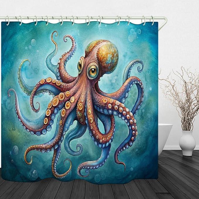 LYFANS Bathroom Uses Octopus 3D Shower Curtain, Luxury Bathtub Standard Shower Curtain, Waterproof and Bright Fabric Shower Curtains, Size (72x72 Inches) - ModernBath
