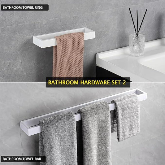 GERZWY 2 Piece Bathroom Hardware Set - Towel Ring and Towel Bar Stainless Steel Wall Mounted, White - ModernBath
