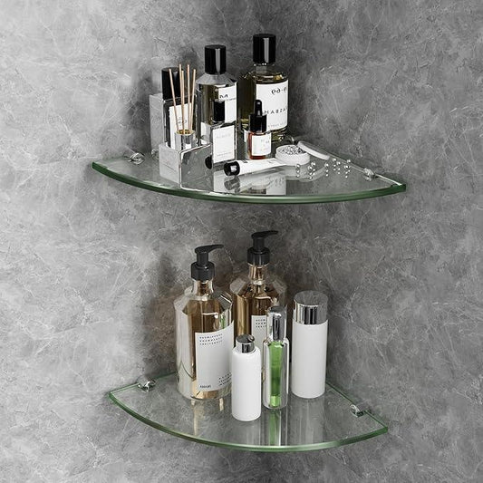 2-Pack Glass Corner Shower Shelves,Wall Shelf Bathroom for Storage,5/16" Tempered Glass,Shower Caddy Organizer,Shelf Holder for Wall Corner, Bathroom, Living Room - ModernBath