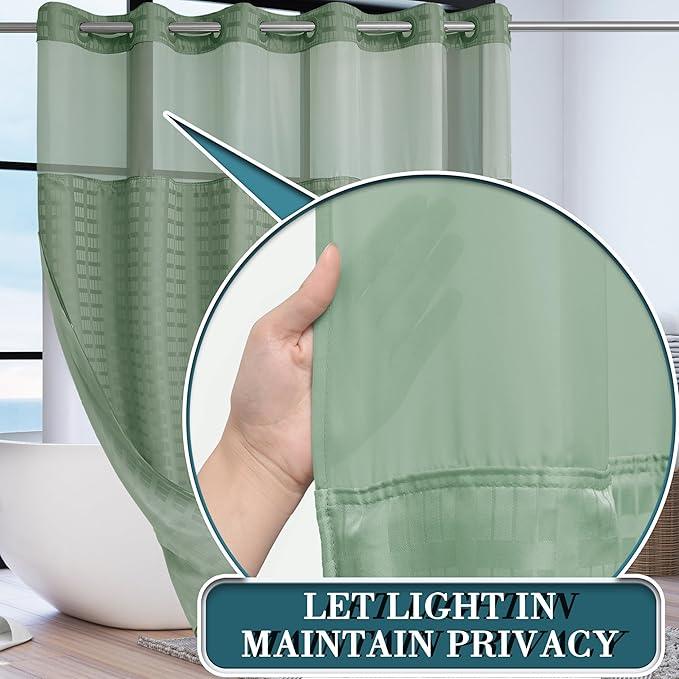 Conbo Mio Extra Wide No Hook Sage Green Shower Curtain with Snap in Liner Set, 108" x 74" Hotel Luxury Shower Curtains for Bathroom with See Through Top Window, Waterproof, Washable 108W x 74H - ModernBath