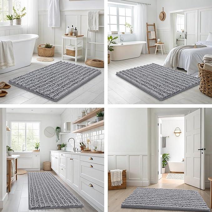 Smiry Bathroom Rugs Mat 36x24, Extra Soft Absorbent Chenille Bath Rugs, Non Slip Rubber Backing Machine Washable Quick Dry Bath Mats for Bathroom Floor, Tub, Shower, Home Decor Accessories, Grey - ModernBath