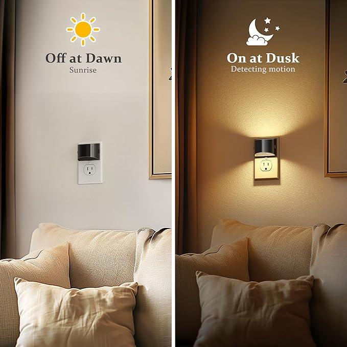 JandCase LED Night Lights Plug into Wall, 2 Pack Black Modern Night Lights, Dusk to Dawn Sensor Nightlight,0-100LM Brightness Adjustable, 3000K Soft White - ModernBath