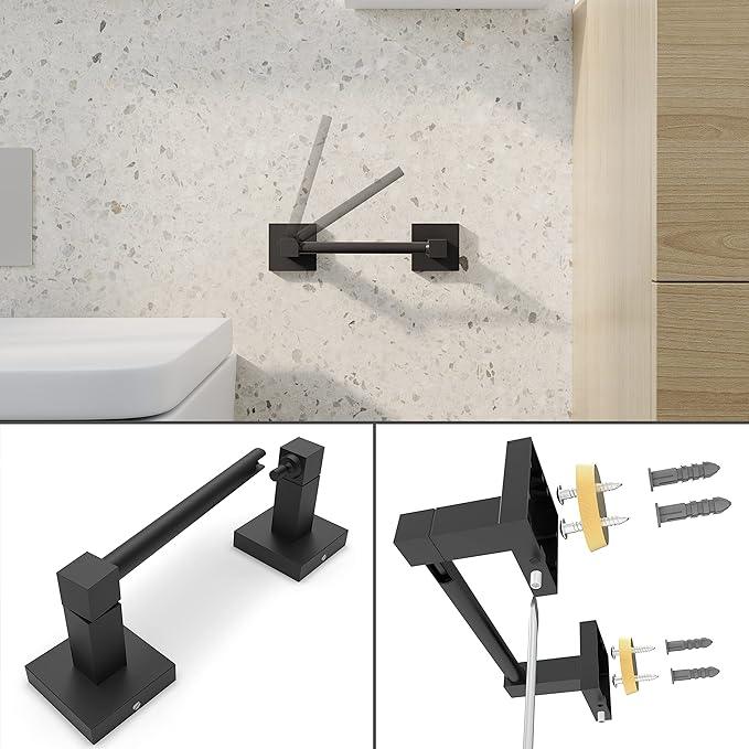 Ruacq 4 Pieces Bathroom Hardware Set Matte Black Square Stainless Steel and Zinc Alloy Modern Wall Mounted,18-Inch Towel Bar,Toilet Paper Holder,Towel Ring,Robe Hook,Bathroom Accessories Kit - ModernBath