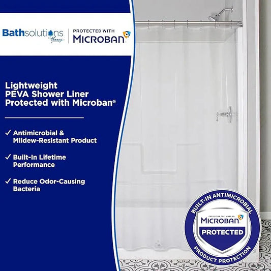 Kenney MB61122PK2 Microban Protected Lightweight 2.8 Gauge Waterproof PEVA Shower Curtain Liner with Durable Eyelet Hang Holes and Weighted Magnetic Hem for Bathroom, 70" W x 72" H, Clear, 2-Pack - ModernBath