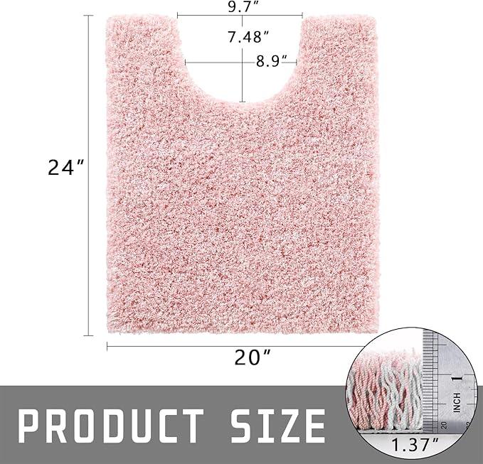 Yimobra Toilet Rugs U Shaped Washable 24x20, Ultra Soft and Water Absorbent Bath Mats, Non Slip Fluffy Shaggy Luxury Microfiber Contour Bath Rugs for Toilet, Dry Quick, Light Pink and White - ModernBath