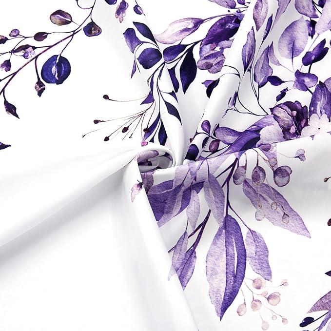 Gibelle Long Shower Curtain 72 x 78, Purple Floral Shower Curtain for Bathroom, Watercolor Plant Eucalyptus Leaves Fabric Shower Curtain Set - ModernBath