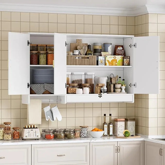 PAKASEPT 44.8" W Kitchen Wall Cabinet, Laundry Room Cabinets - Bathroom Wall Cabinet with Flip-Bottom Drawer and Hanging Rod, Storage Cabinets for Bathroom, Kitchen, Entryway, Laundry Room - ModernBath