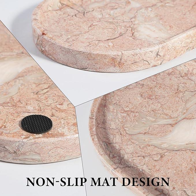 Koville Pink Marble Tray for Bathroom Countertop, Vanity Tray Stone Trays for Decor, Natural Marble Decorative Tray for Dresser Organizer, Storage Trays for Perfume, Jewelry, Cosmetics(Coquille Pink) - ModernBath