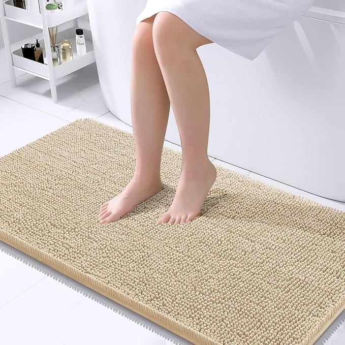 OLANLY Bathroom Rugs 40x24, Extra Soft Absorbent Chenille Bath Rugs, Rubber Backing Quick Dry, Machine Washable Bath Mats for Bathroom Floor, Tub and Shower, Home Decor Accessories, Beige - ModernBath