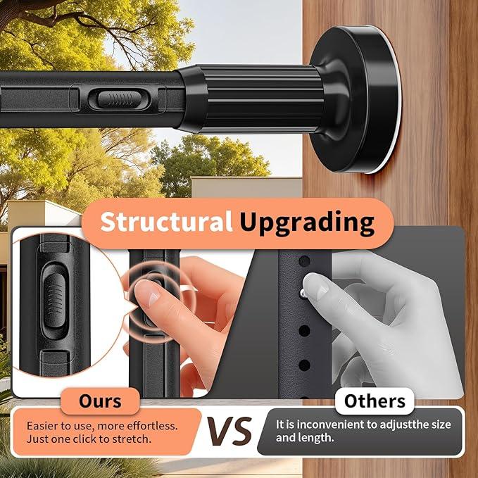 Treije Tension Curtain Rod 39-86 Inch, Curtain Rod No Drilling for Window or Bathroom Patio, Adjustable Heavy Duty Shower Curtain Rod, Easy to Install, Never Rust, Rod Diameter 1.26 Inches-Black - ModernBath