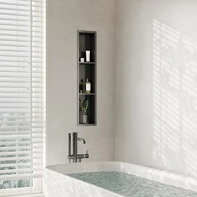 Qeke Stainless Steel Shower Niche 8" X 36", No Tile Needed Three-Tier Wall Niche, Recessed Shower Shelf for Bathroom Storage, Gun Metal - ModernBath
