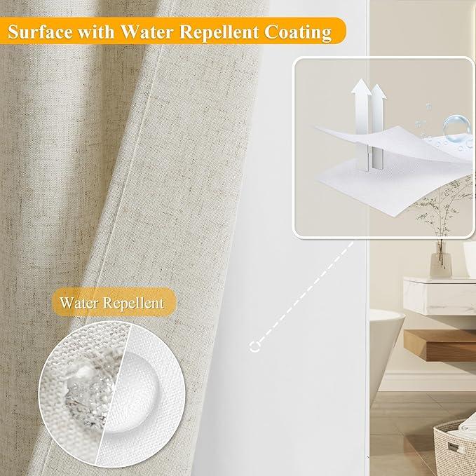 Jowels No Hooks Needed Linen Shower Curtain and Liner Set,Ivory Hotel Luxury Decor Shower Curtains for Bathroom with See Through Top Window,Water Resistant Fabric,72Wx84L,Ivory - ModernBath