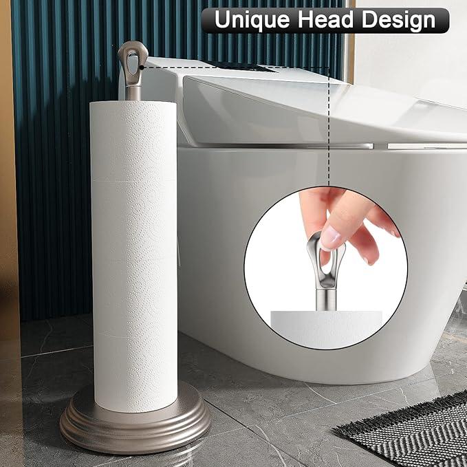Toilet Paper Holder with Rustproof, Metal Free Standing Toilet Paper Stand Storage for Bathroom, Tissue Paper Roll Holder for Bathroom Accessories (Brushed Nickel) - ModernBath