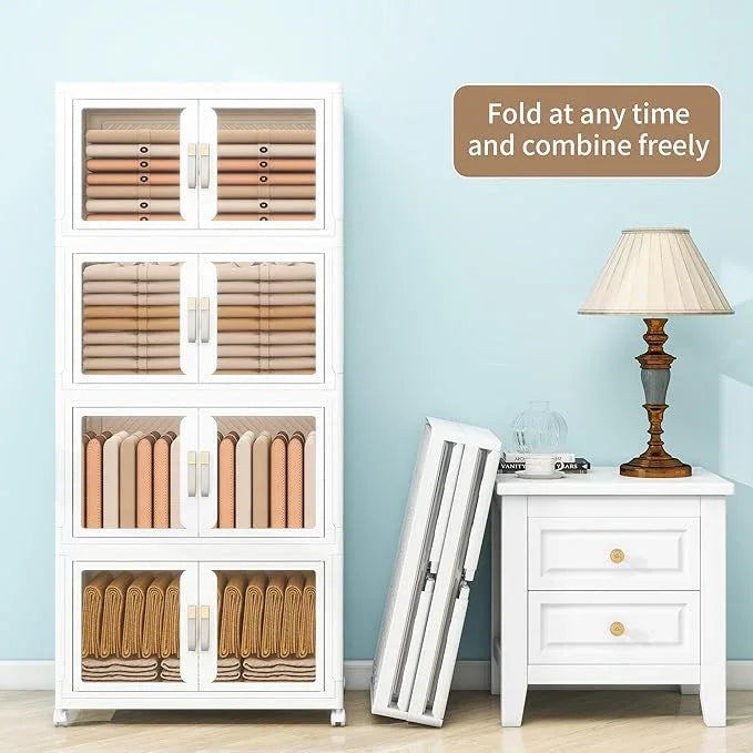 Large Stackable Storage Bins with 2 Lids, 660QT-110QT*6Tier Foldable Cabinet for Closet Organizers, Plastic Storage Containers Box with Wheels - ModernBath