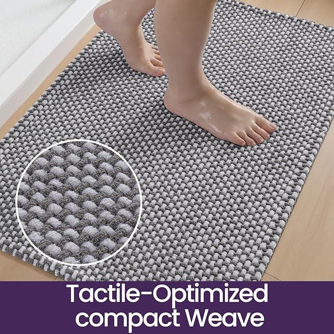 DEXI Bathroom Rugs 24x36, Non Slip Washable Bath Mat, Absorbent Chenille Bathmat, Ultra Soft Thick Carpet for Tub Shower Floor, Grey and White - ModernBath