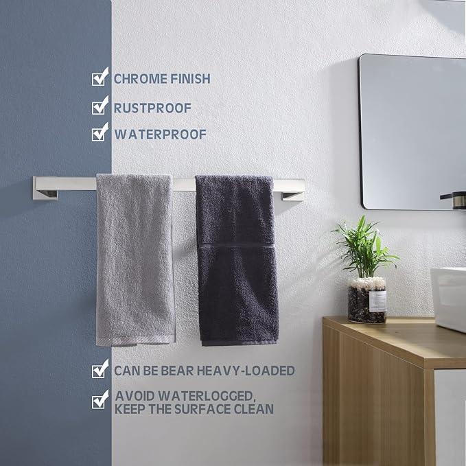 KOKOSIRI 24-Inch Single Towel Bar, Bathroom Kitchen Towel Holder, Wall Mounted SUS304 Stainless Steel Towel Rack, Polished Chrome, B4003CH-L24 - ModernBath