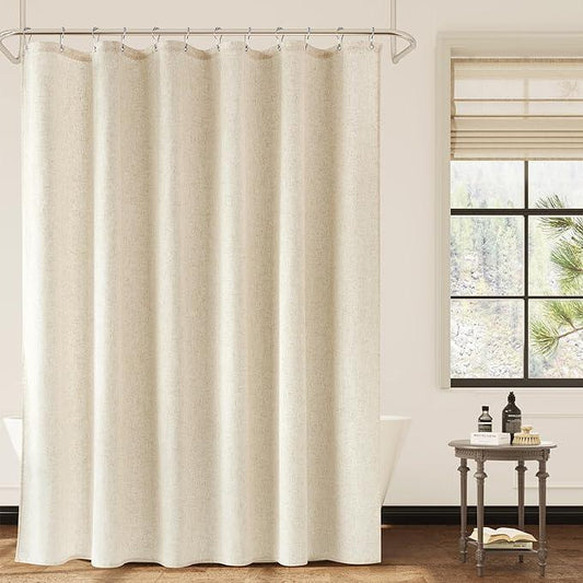 Naturoom Long Linen Shower Curtain, 80 Inch Weighted Cloth Bathroom Shower Curtain, Neutral Tone Burlap Woven Look Country Style Hotel Luxury Bath Curtains Set with Hooks, 72x80, Cream Beige - ModernBath
