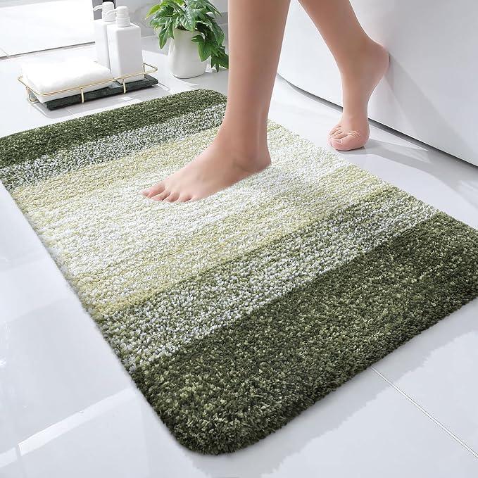 OLANLY Bathroom Rugs Mat 24x16, Extra Soft Absorbent Microfiber Bath Rugs, Rubber Backing, Quick Dry, Machine Washable Bath Mats for Bathroom Floor, Tub and Shower, Home Decor Accessories, Dark Green - ModernBath