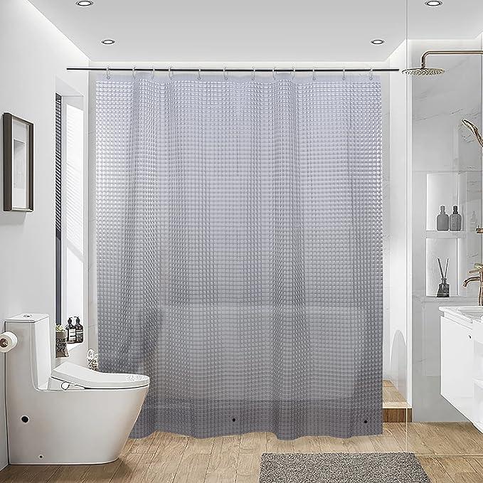 NTBAY EVA Semi-Transparent Clear Shower Curtain with Gray Checkered, Waterproof Liner with 3 Magnets for Bathroom, 72x72 Inches - ModernBath