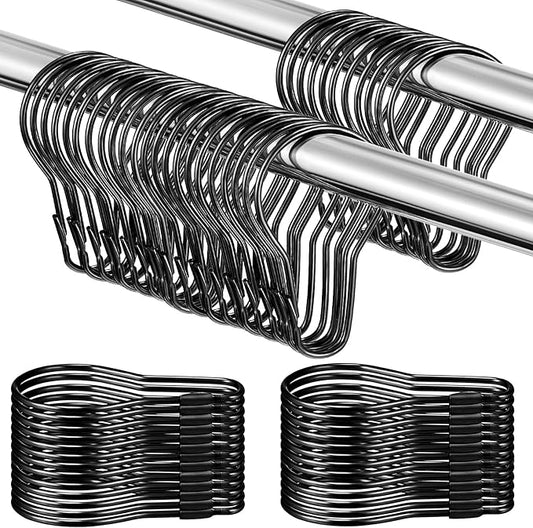 Gisafai 300 Pcs Metal Shower Curtain Hooks Rust Proof Hanging Shower Clips Shower Curtain Rings Practical Hanger for Home Bathroom Shower Bedroom Kitchen Curtain Rods Application (Black)