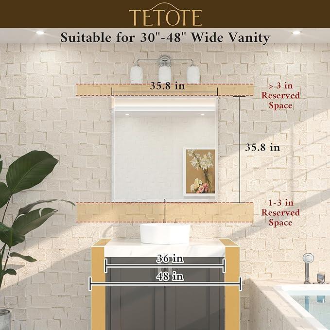 TETOTE 36" x 36" Rectangle Tempered Mirror with Frameless Beveled Edge for Vanity and Bathroom - ModernBath