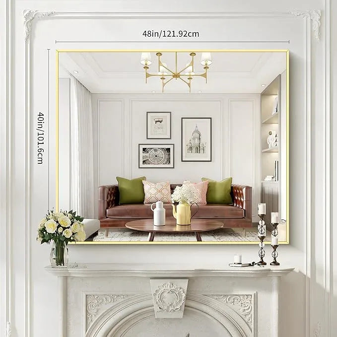 COFENY 40x48inch Gold Bathroom Mirror, Silver Rectangle Mirror with Frame, Large Rectangular Wall Mirrors for Bathroom, Living Room, Hair Salon, Big Farmhouse Mirror Hang Horizontal/Vertical - ModernBath