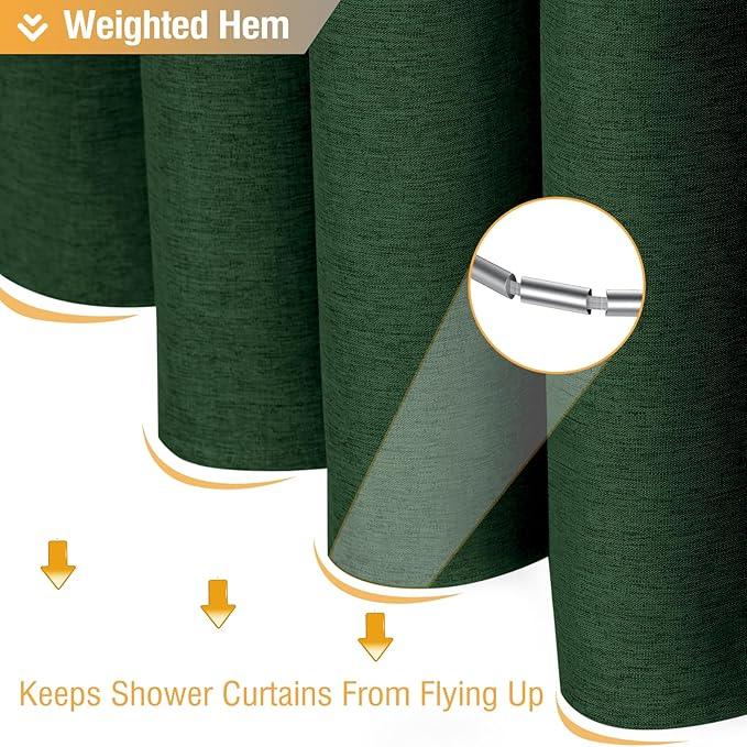 BTTN Fabric Shower Curtain, Linen Textured Heavy Duty Polyester Cloth Shower Curtain Set with 12 Plastic Hook, Hotel Luxury Waterproof Decorative Shower Curtain for Bathroom - 72x72 - Emerald Green - ModernBath