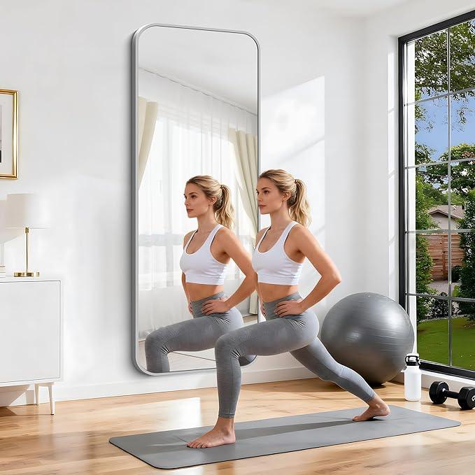 CIVENO Silver Bathroom Mirror, 72 x 30 Inch Large Rectangle Mirror, Rectangular Vanity Mirror Aluminum Metal Frame, Rounded Corner Wall Mirror for Living Room Bedroom Entryway Horizontal/Vertical - ModernBath