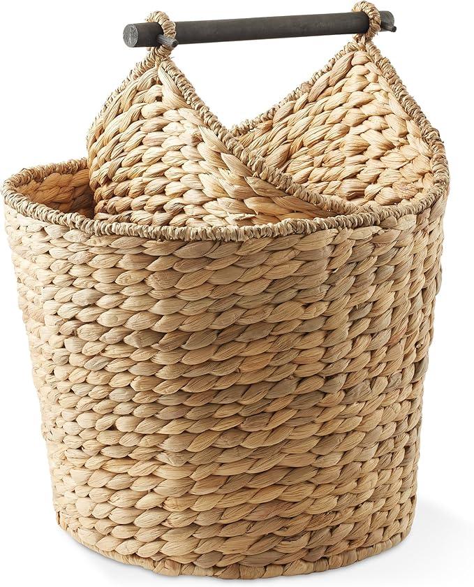 Casafield Toilet Paper Roll Storage Basket with Magazine Holder, Natural - Woven Water Hyacinth Wicker Bathroom Bin for Bath Tissue and Toiletries - ModernBath