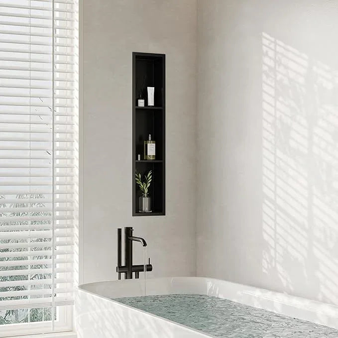 Qeke Stainless Steel Shower Niche 8" X 36", No Tile Needed Wall Niche Three-Tier, Recessed Shower Shelf for Bathroom Storage, Matte Black - ModernBath